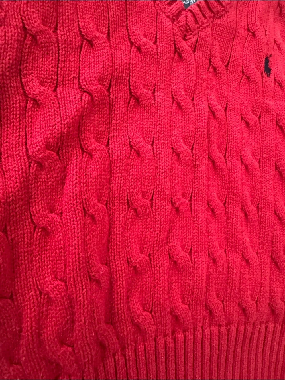 Kids 4T Polo by Ralph Lauren Red Cable-Knit V-Neck Sweater Vest with Navy Pony